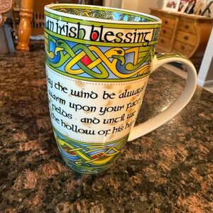 Irish Blessing Ceramic Mug in Green & Yellow Celtic Design